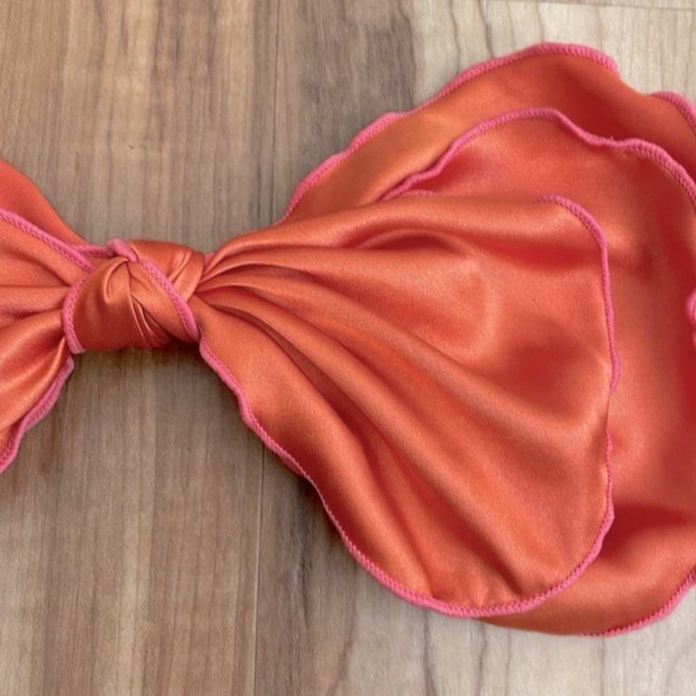 Oversized orange and pink layered bow barrette - Picture 3 of 7
